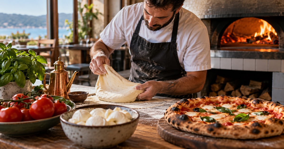 Fresh pizza slice showing crisp base melted cheese and colourful toppings