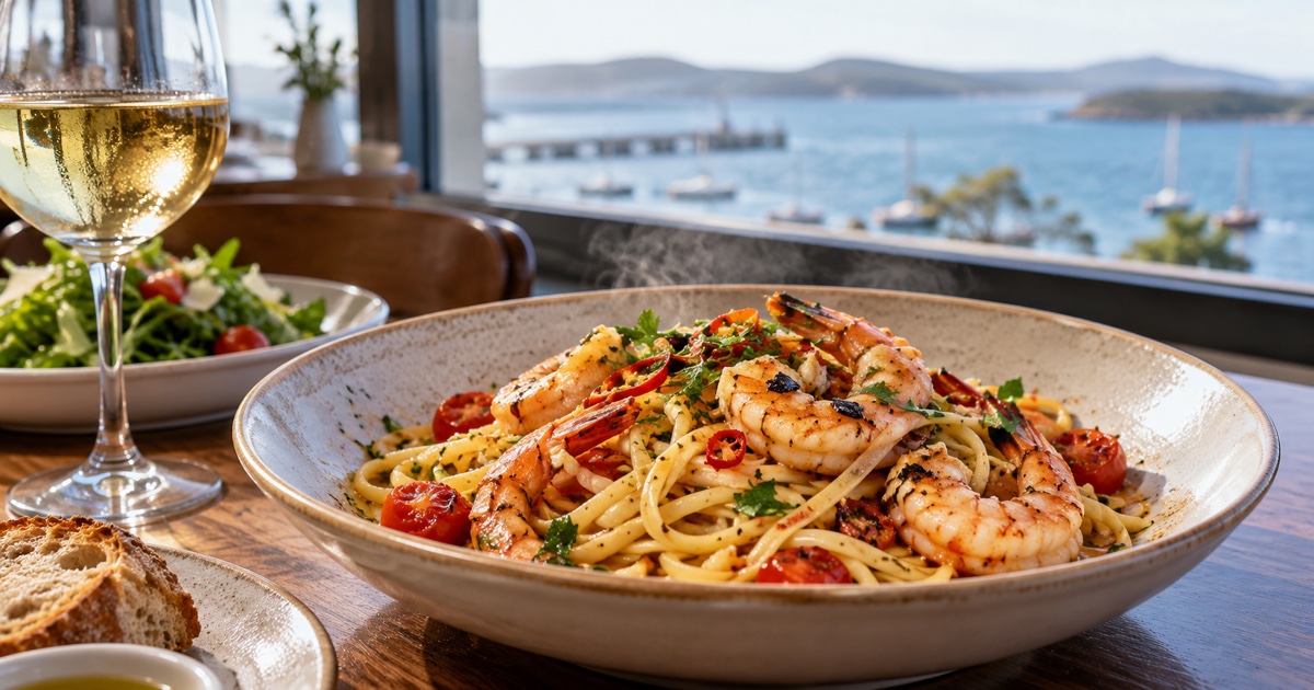 Warm pasta and shared Italian dishes prepared for a cool evening meal