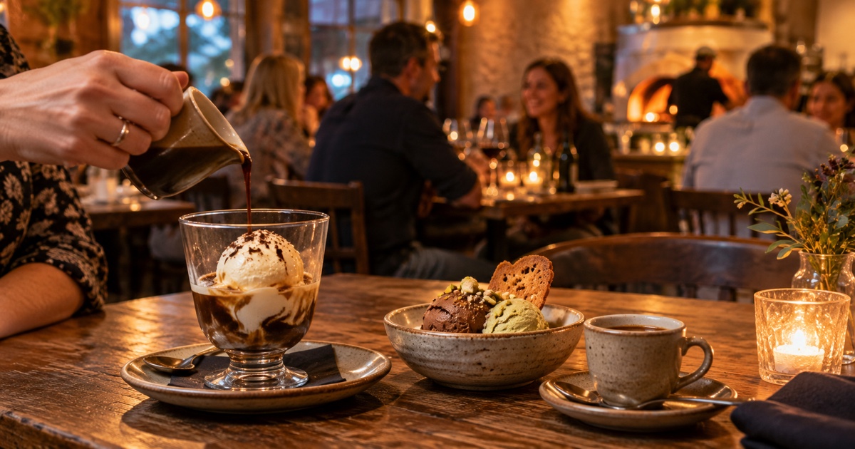 Friends enjoying a relaxed seasonal Italian dinner around a shared table