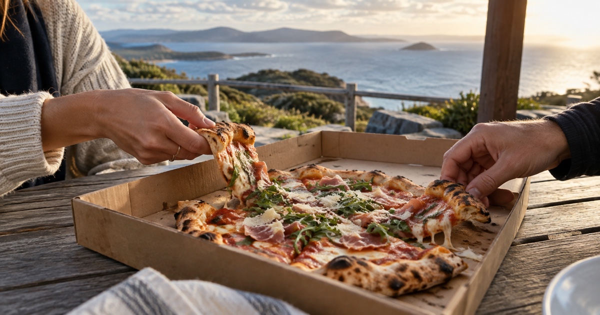 Relaxed evening pizza table prepared for a group in Albany